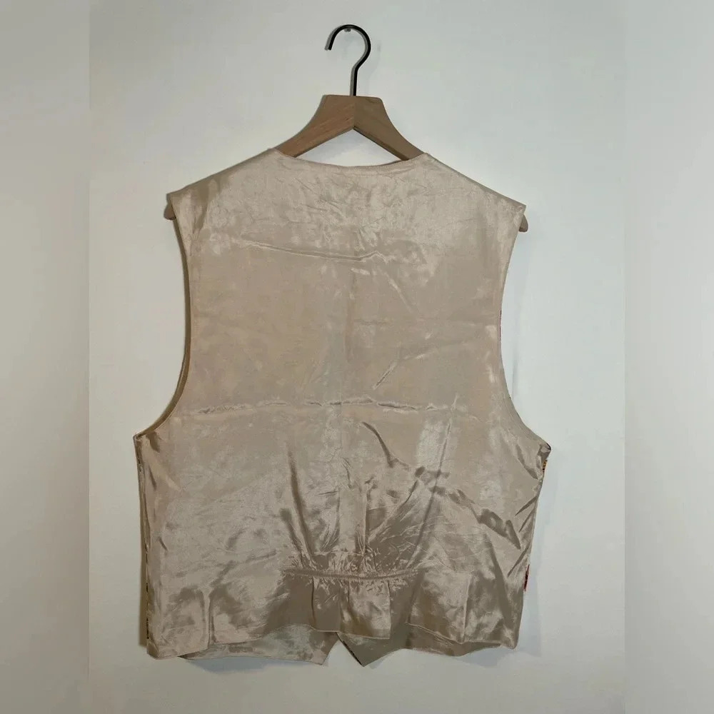 Vintage JMI Silk 5 Button Hawaiian Vest, Size XL Made in USA Faux Pockets - Picture 4 of 8